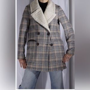 Zara Basic Outerwear.  Women’s Medium. Plaid Wool Outer, Cream Color Inside.